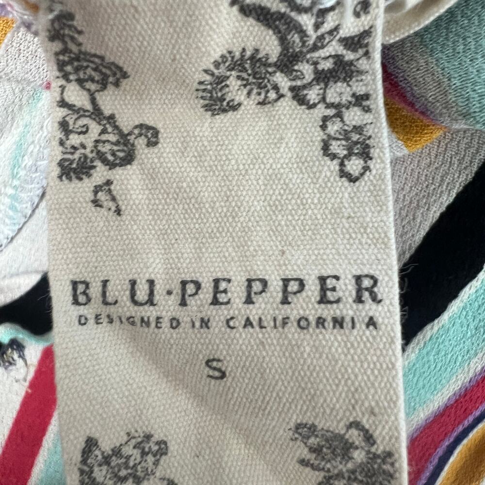 Blue Pepper Multicolor Striped 3/4 Sleeve V-Neck Womens Top Size Small Tie Front - Picture 2 of 11